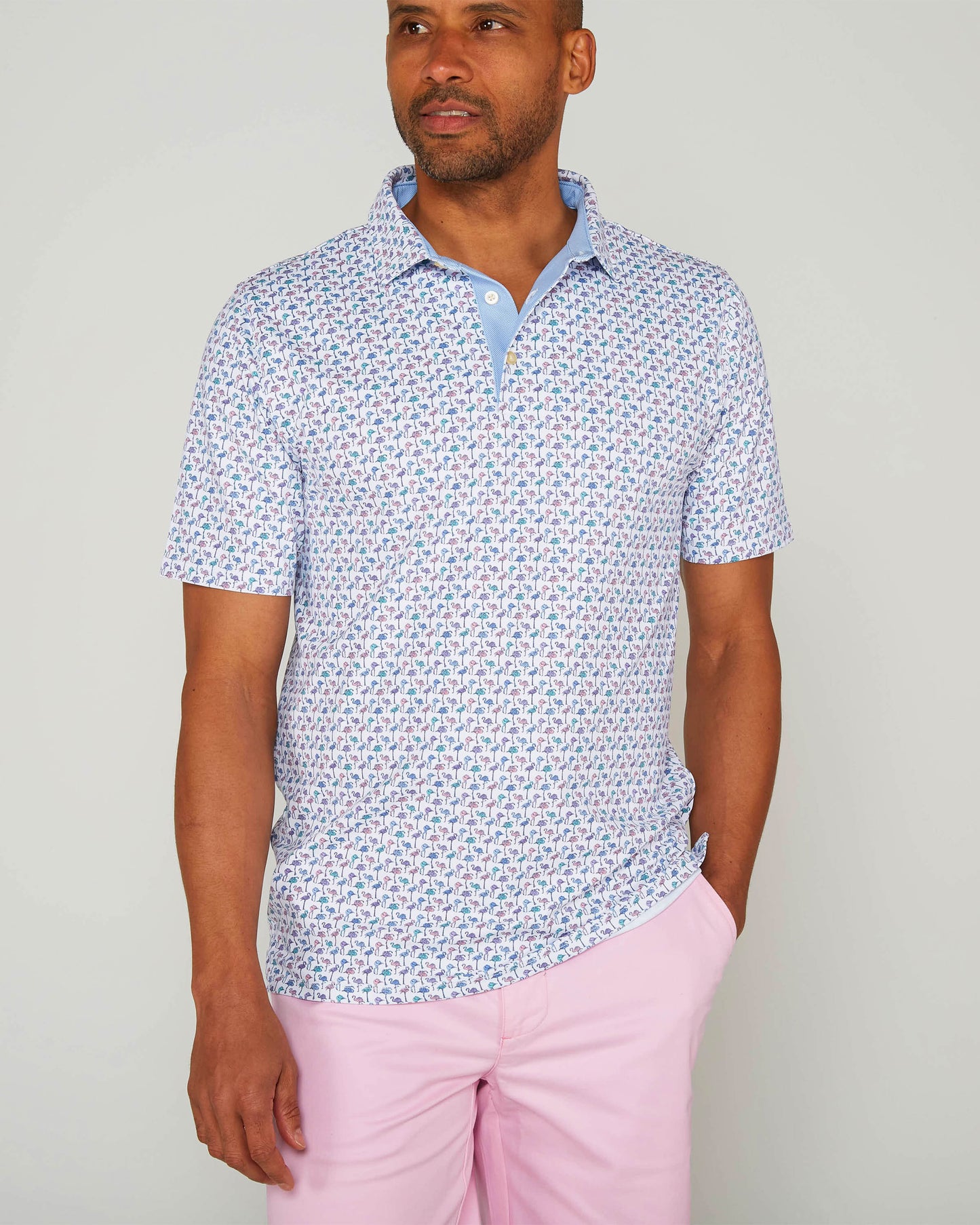 GOLF POLO IN PERFORMANCE POLO FLAMINGO WHITE