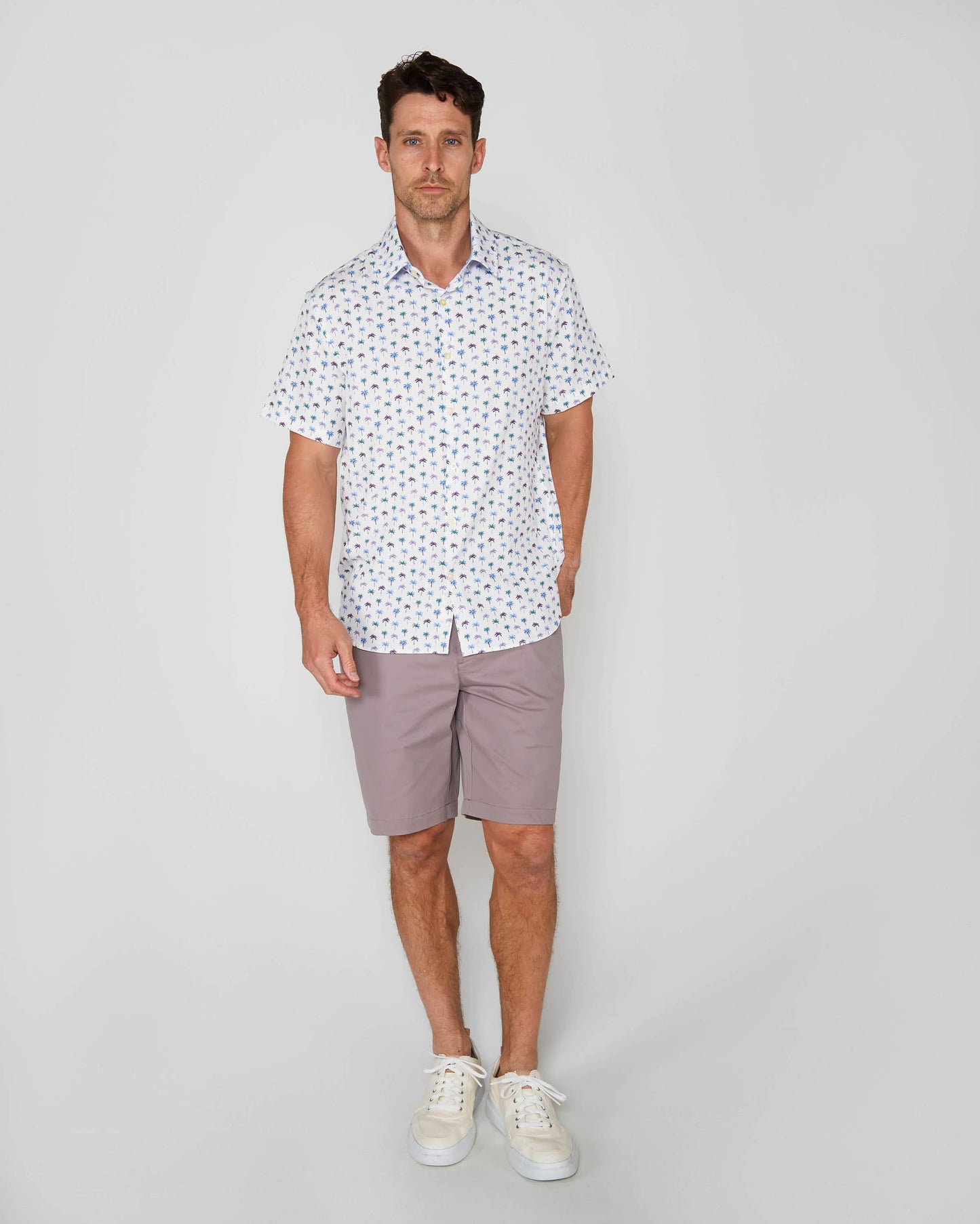 FULL DULL POLYESTER OXFORD PRINT SHIRT STHN PALM WHITE