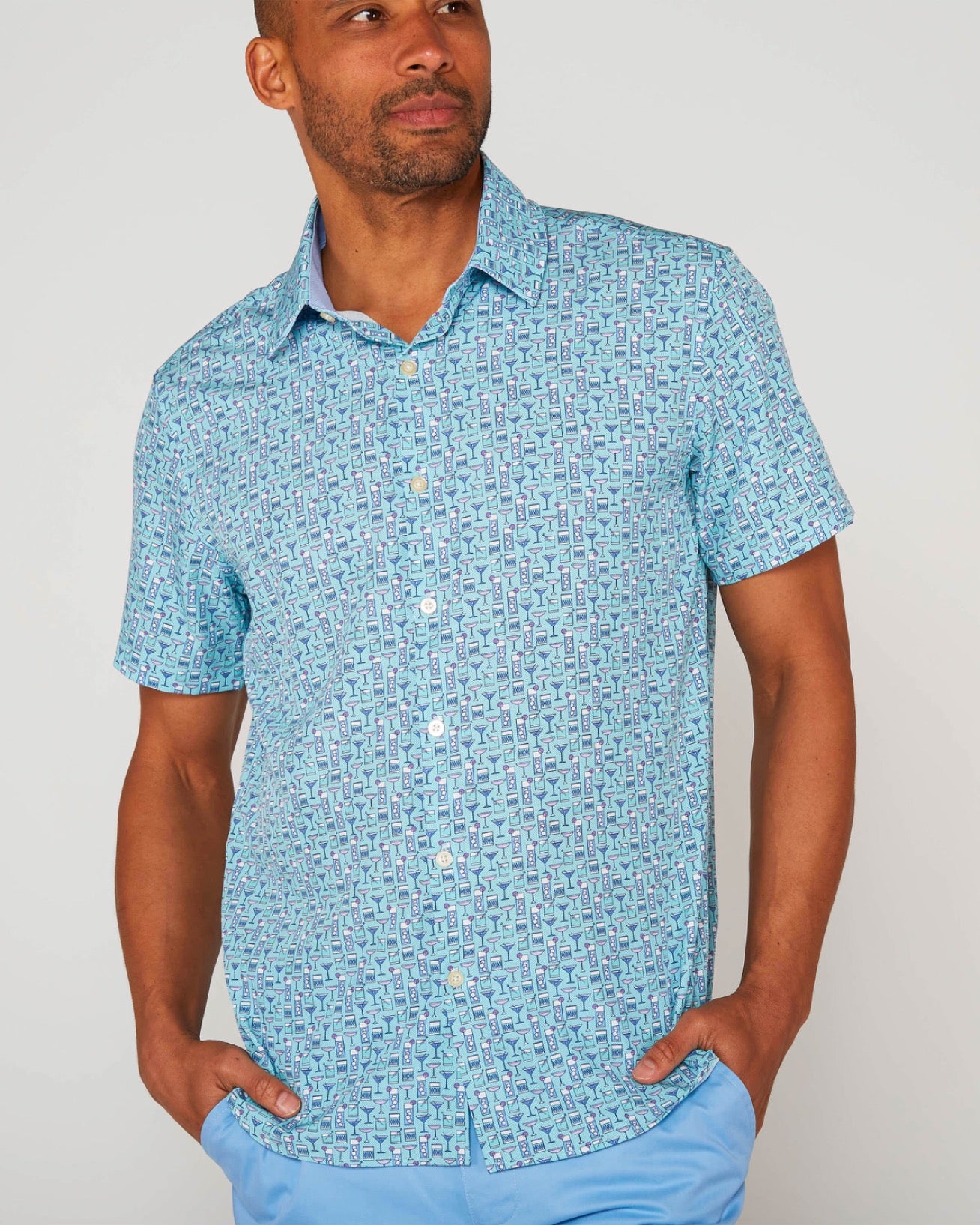 FULL DULL POLYESTER OXFORD PRINT SHIRT CHEERS MINT