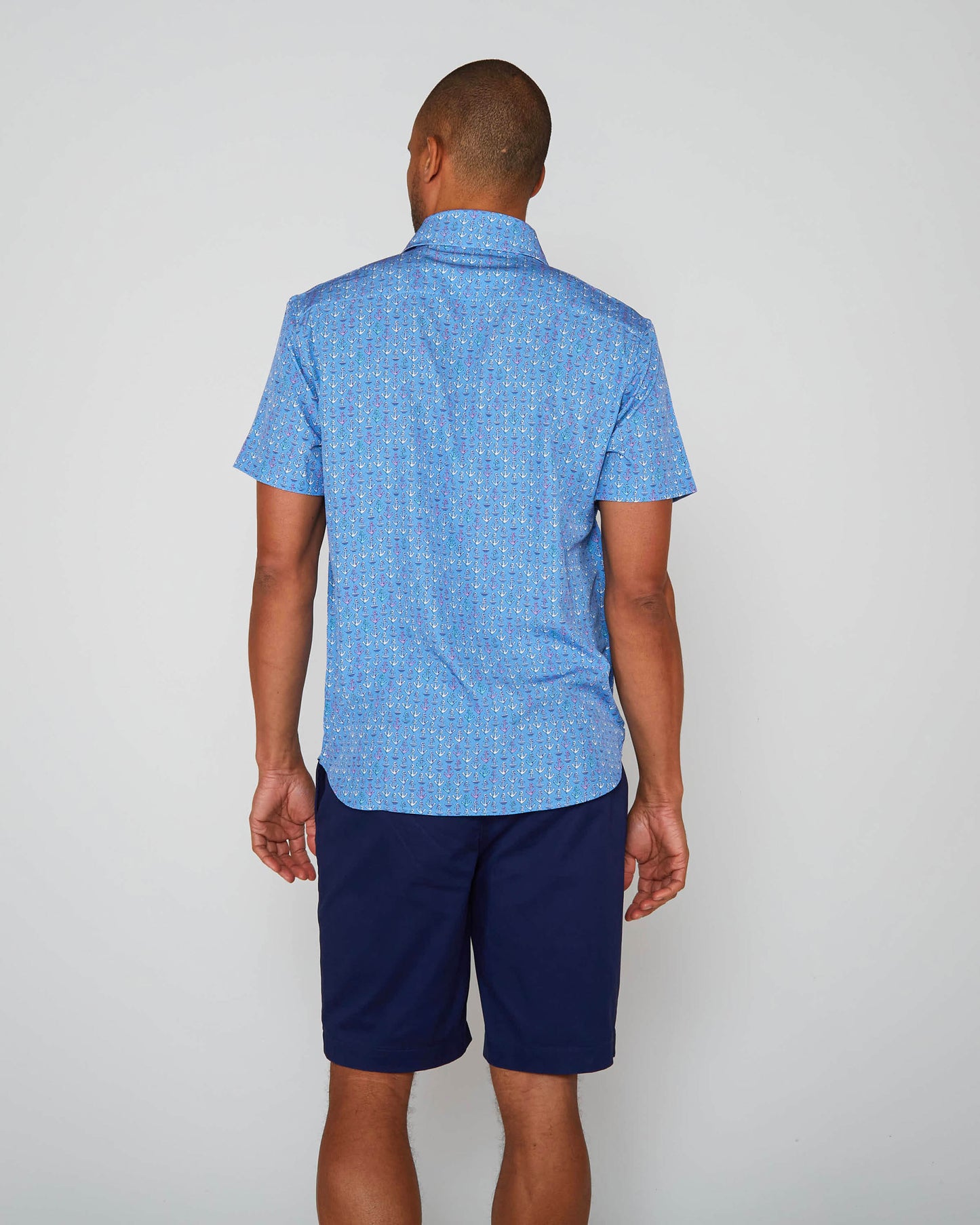 FULL DULL POLYESTER OXFORD PRINT SHIRT ANCHORS BLUE