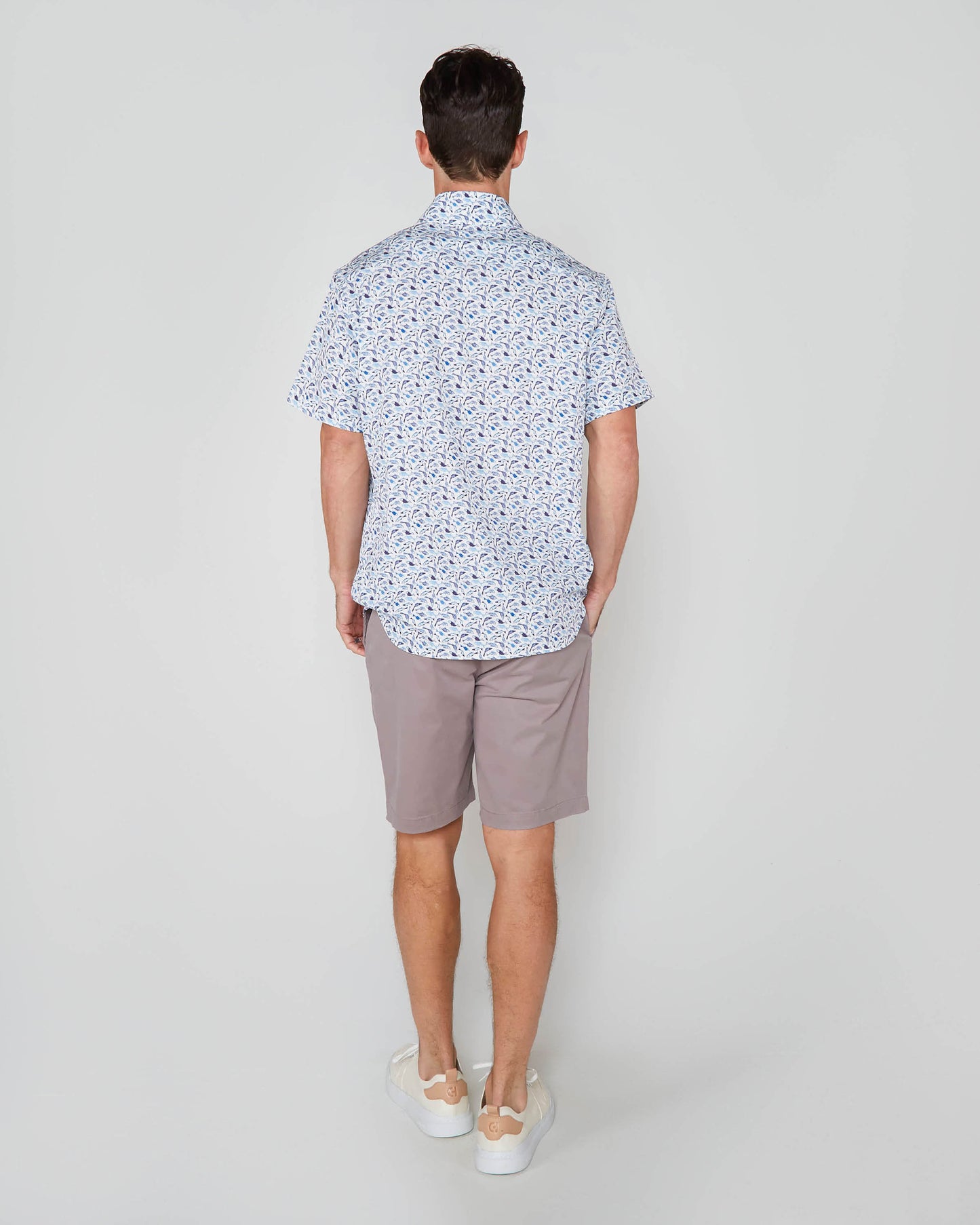 FULL DULL POLYESTER OXFORD PRINT SHIRT FISH WHITE
