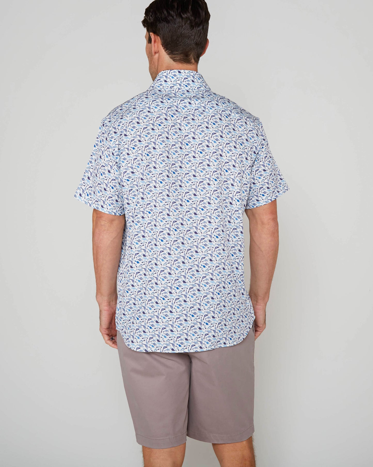 FULL DULL POLYESTER OXFORD PRINT SHIRT FISH WHITE