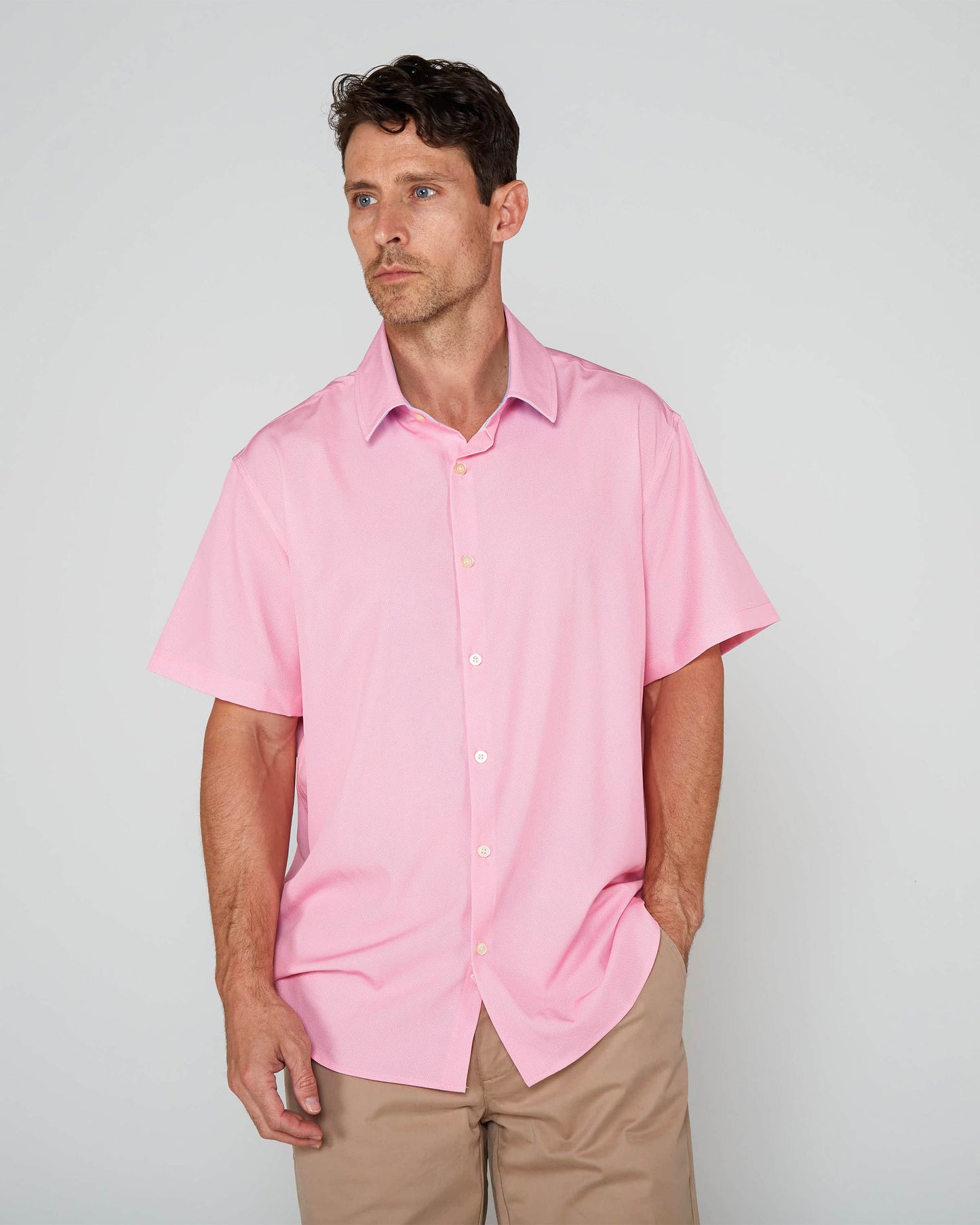 FULL DULL POLYESTER OXFORD PRINT SHIRT NWK OXFORD PINK
