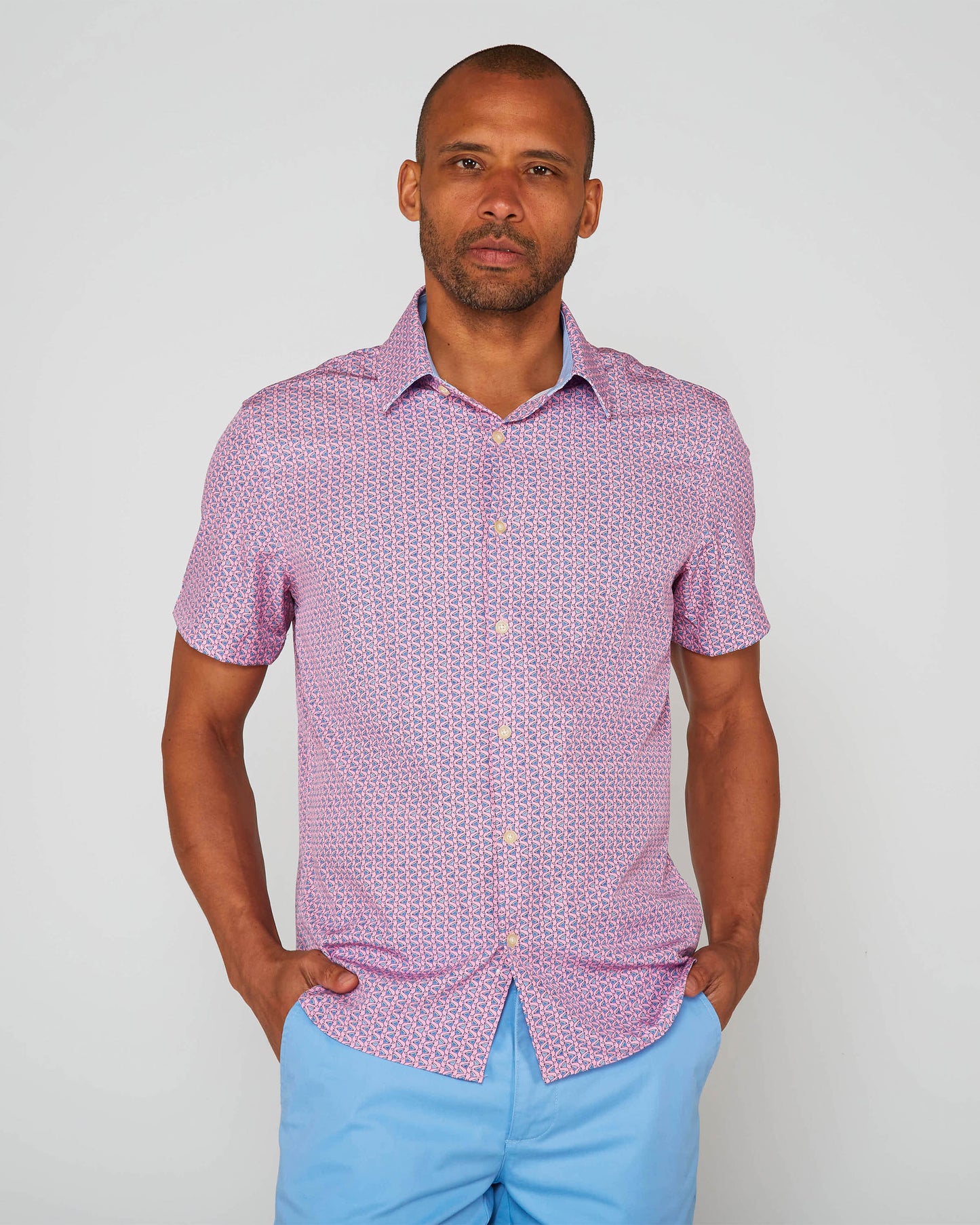 FULL DULL POLYESTER OXFORD PRINT SHIRT TILT GLASS PINK