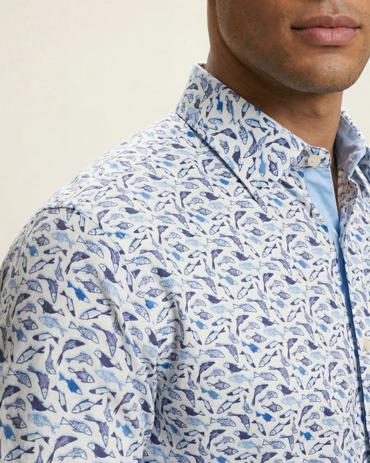 NEWARK PERFORMANCE PRINT SHIRT OXFORD FISH WHITE