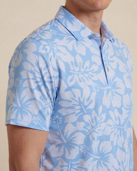 HUDSON GOLF PERFORMANCE POLO HIBISCUS STRIPE BLUE