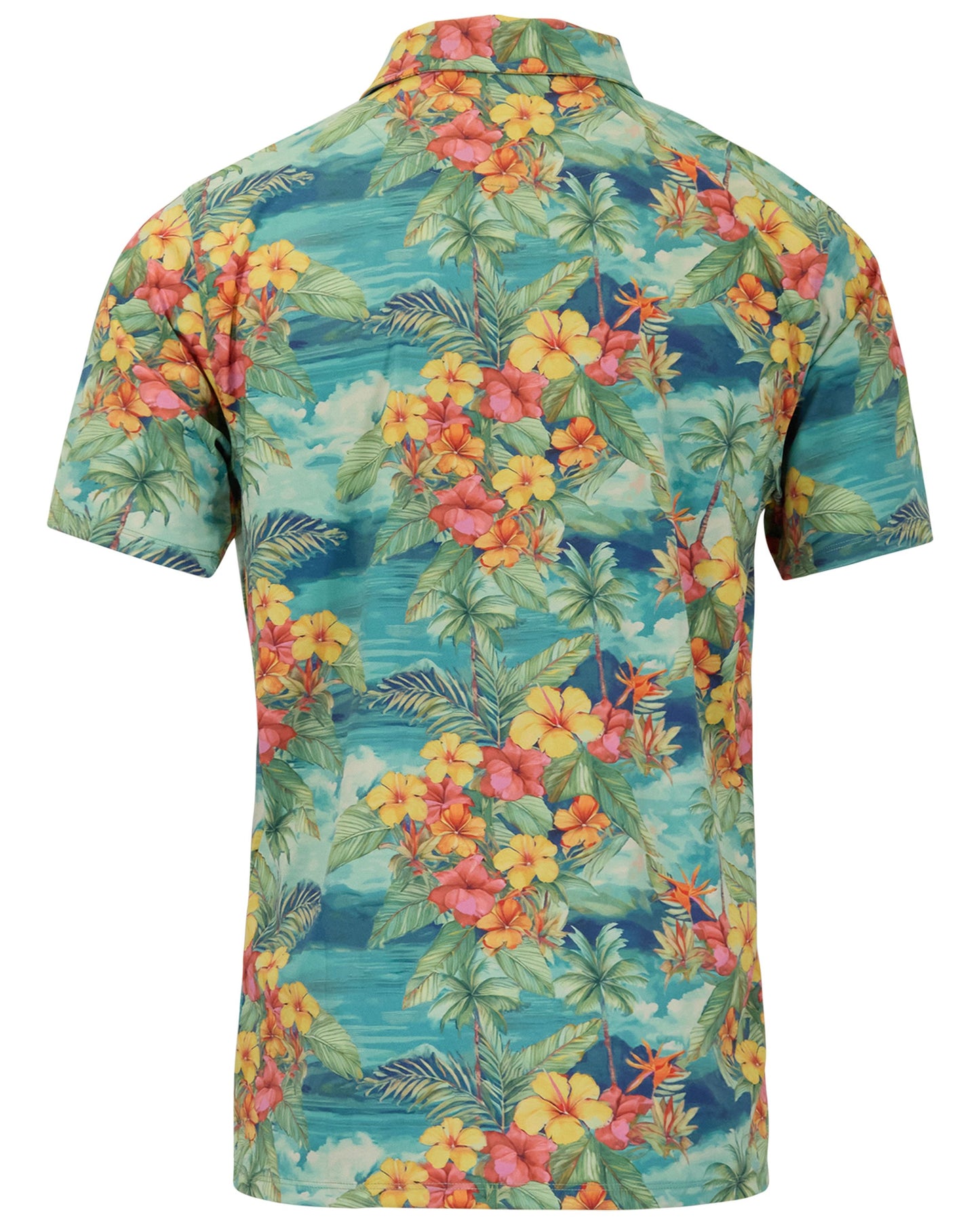 HUDSON GOLF PERFORMANCE POLO HAWAIIAN FLOWERS & SEA