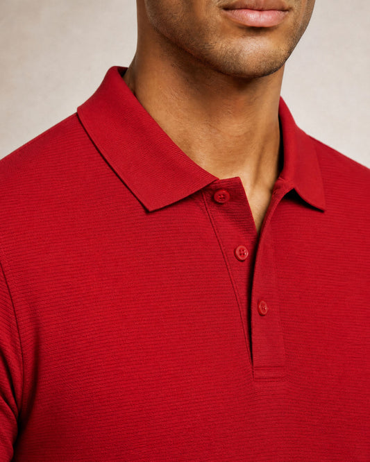 PRESTON OTTOMAN TEXTURED GOLF PERFORMANCE POLO RED