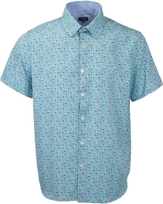 FULL DULL POLYESTER OXFORD PRINT SHIRT CHEERS MINT