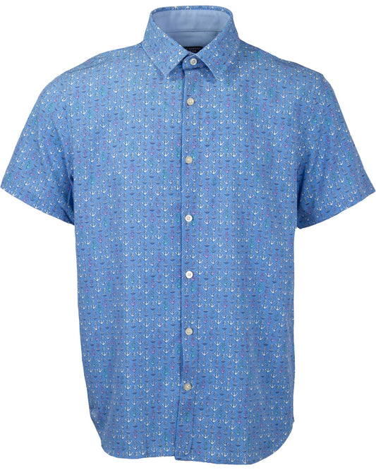 FULL DULL POLYESTER OXFORD PRINT SHIRT ANCHORS BLUE