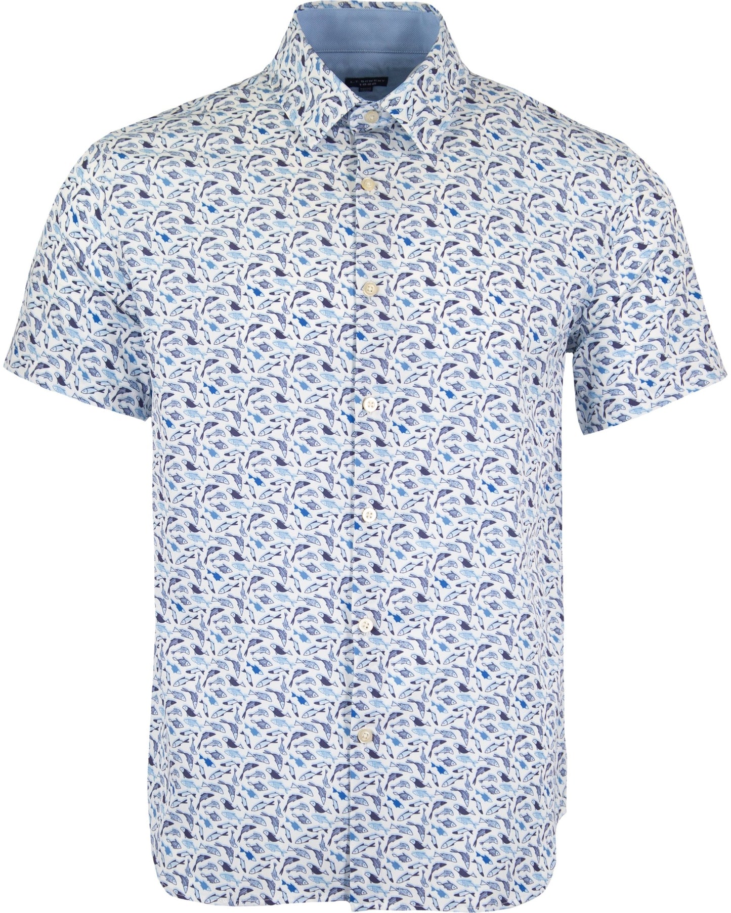 FULL DULL POLYESTER OXFORD PRINT SHIRT FISH WHITE