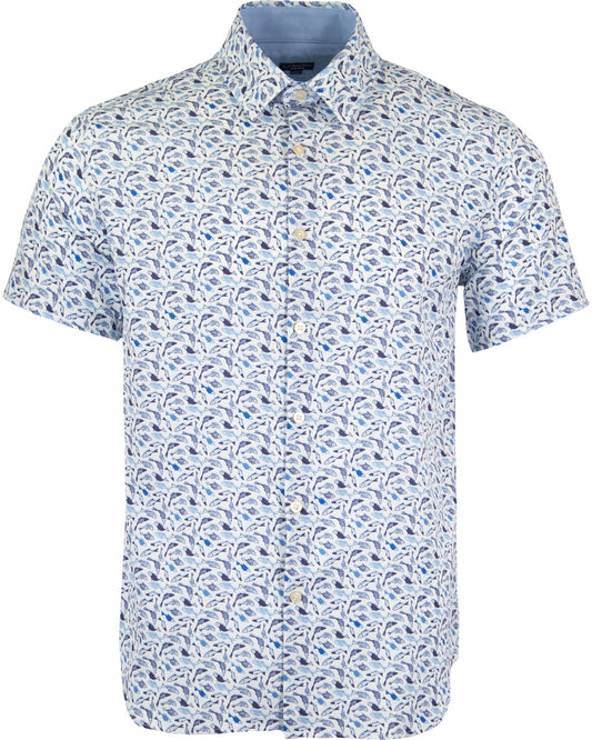 FULL DULL POLYESTER OXFORD PRINT SHIRT FISH WHITE