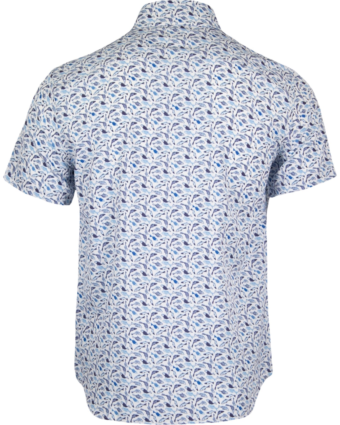 FULL DULL POLYESTER OXFORD PRINT SHIRT FISH WHITE