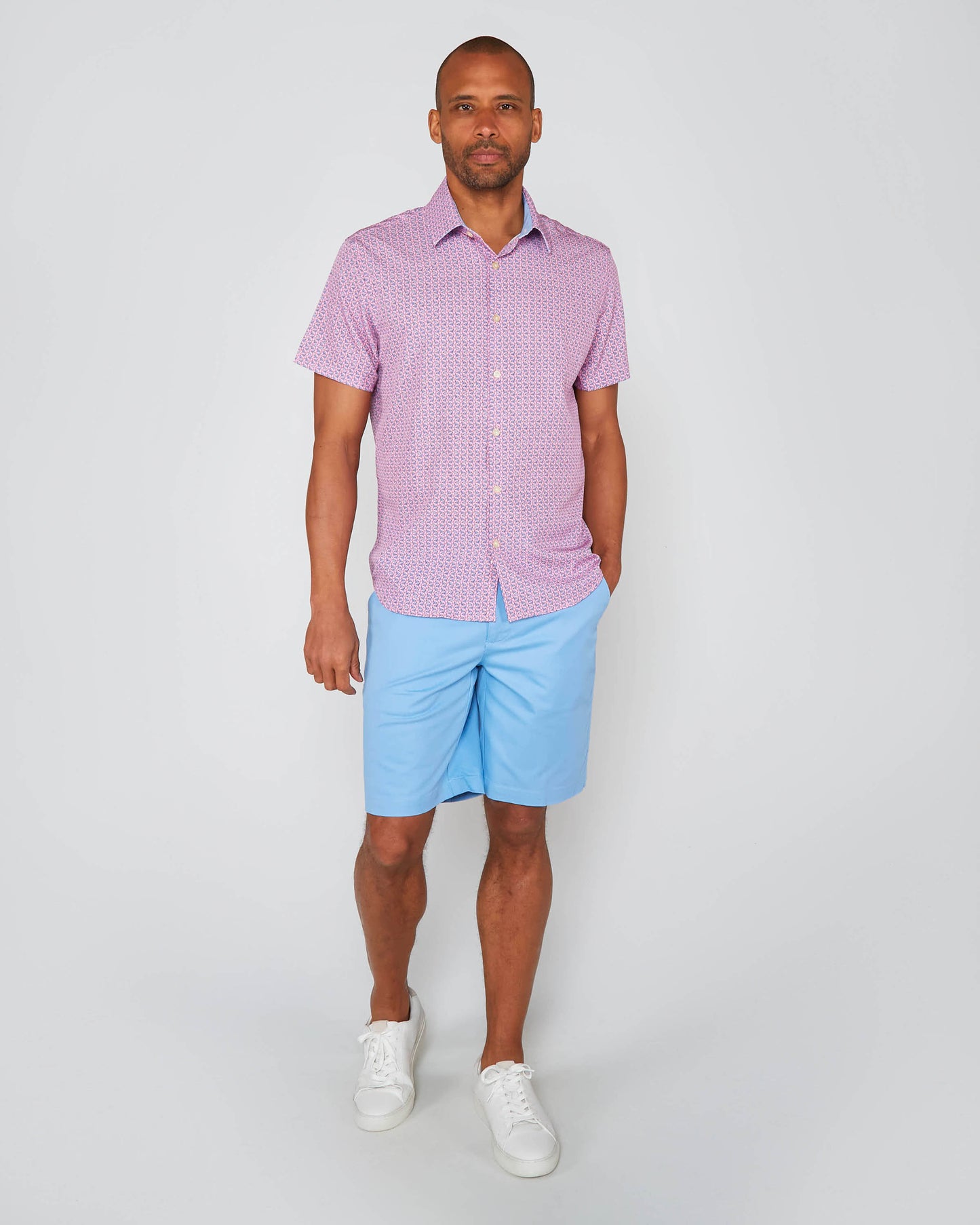FULL DULL POLYESTER OXFORD PRINT SHIRT TILT GLASS PINK