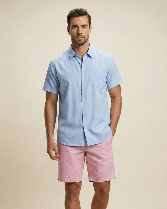 NEWARK PERFORMANCE PRINT SHIRT OXFORD BLUE