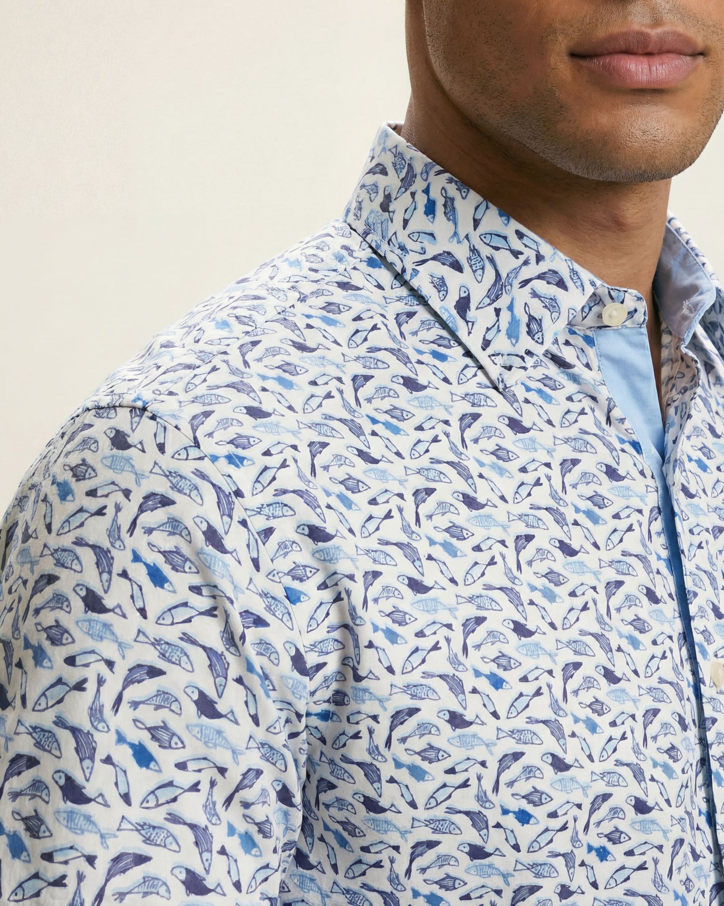 NEWARK PERFORMANCE PRINT SHIRT OXFORD FISH WHITE