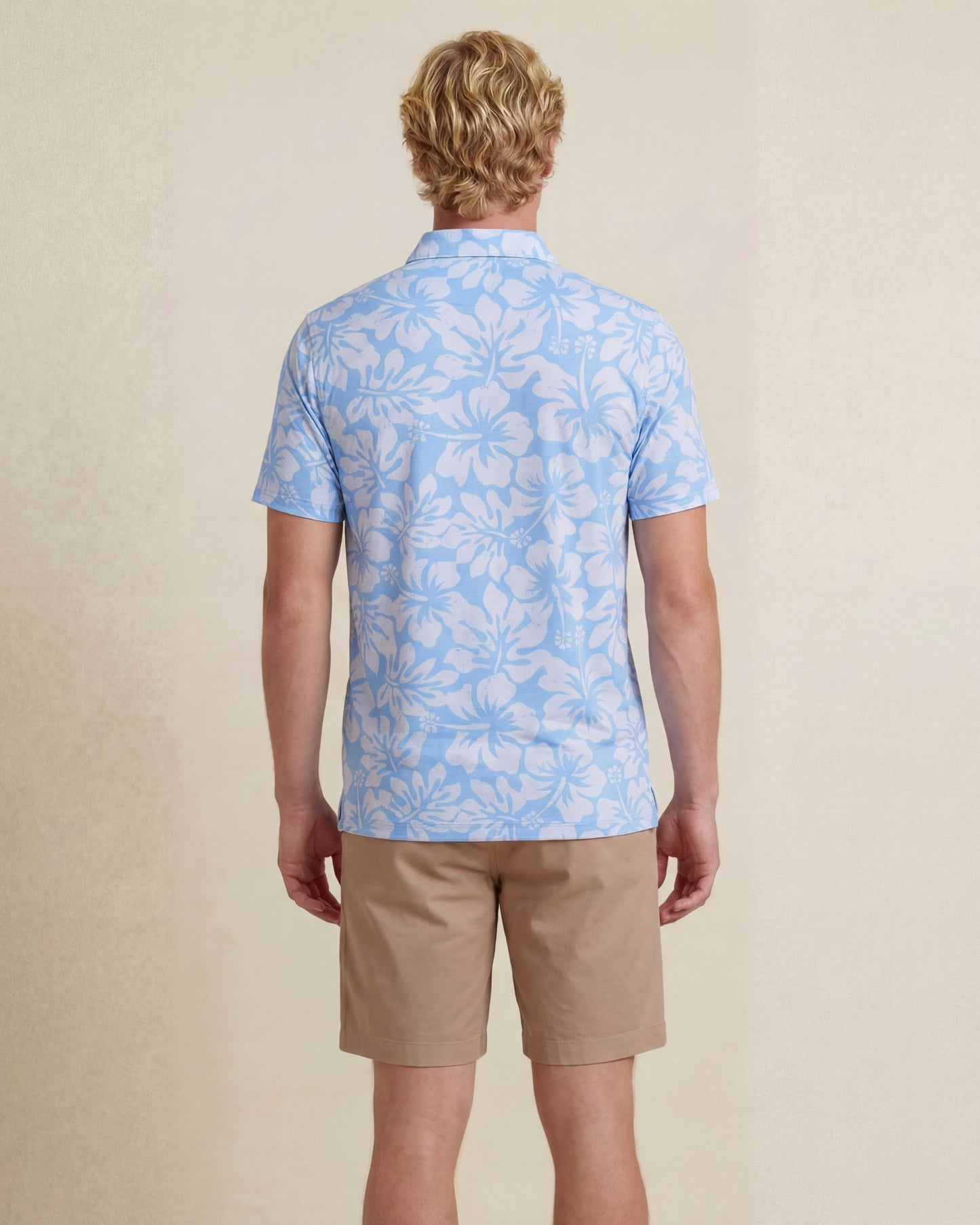 HUDSON GOLF PERFORMANCE POLO HIBISCUS STRIPE BLUE