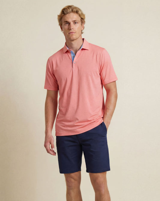 HUDSON GOLF PERFORMANCE POLO BICOLOR STRIPE CORAL