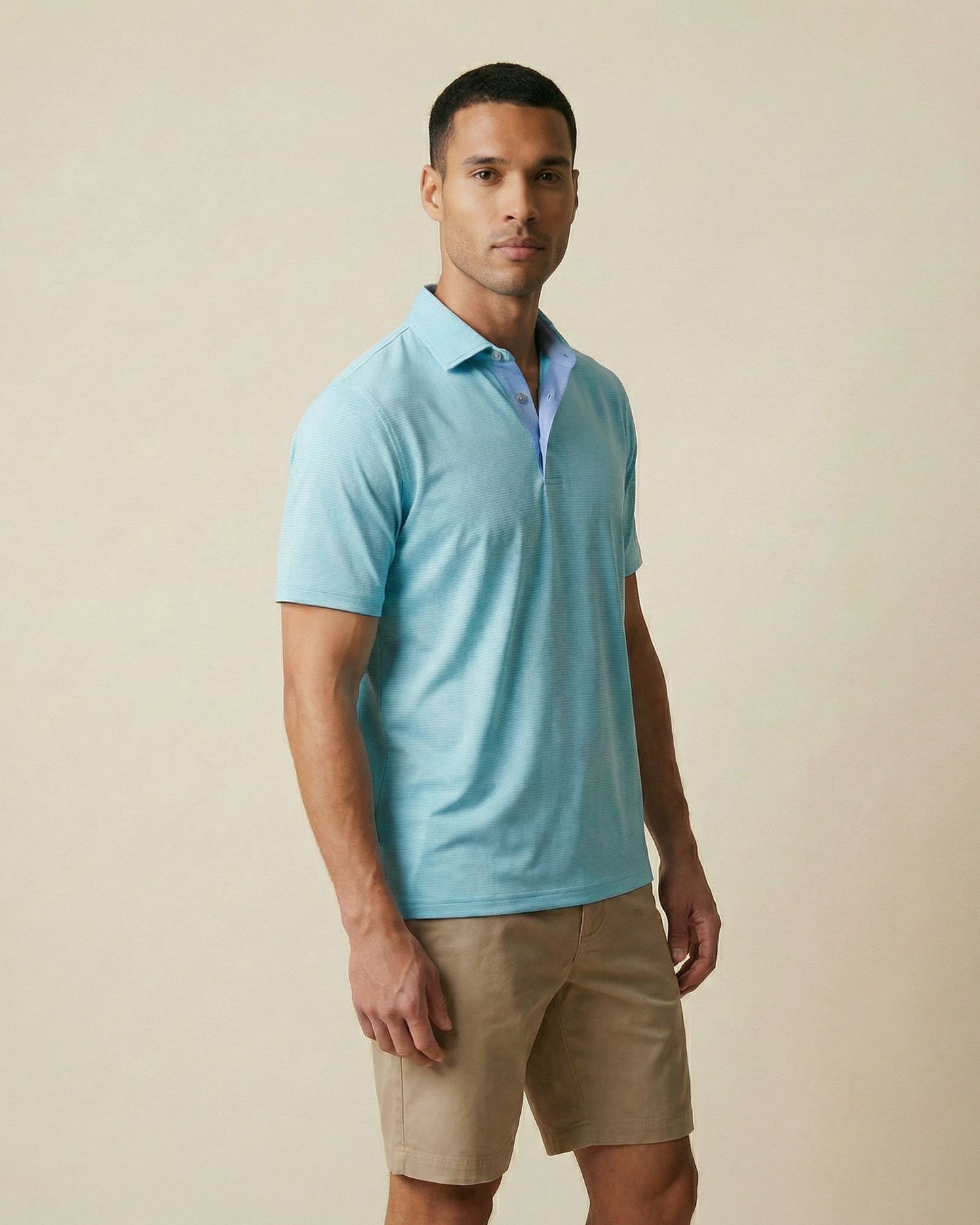 HUDSON GOLF PERFORMANCE POLO BICOLOR STRIPE AQUA
