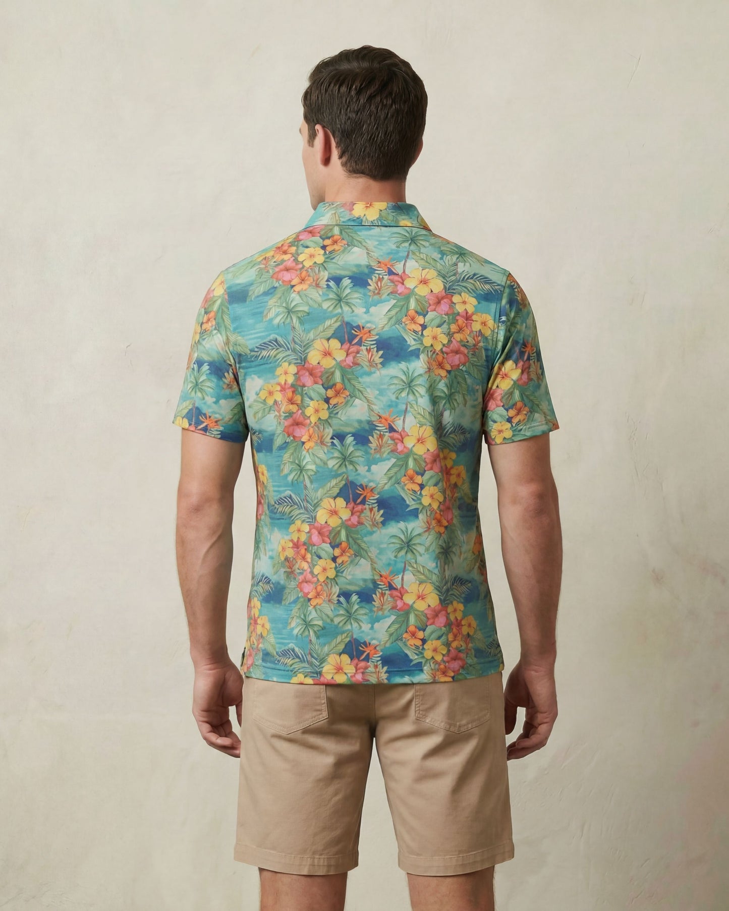 HUDSON GOLF PERFORMANCE POLO HAWAIIAN FLOWERS & SEA
