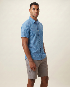 NEWARK PERFORMANCE PRINT SHIRT OXFORD ANCHORS BLUE