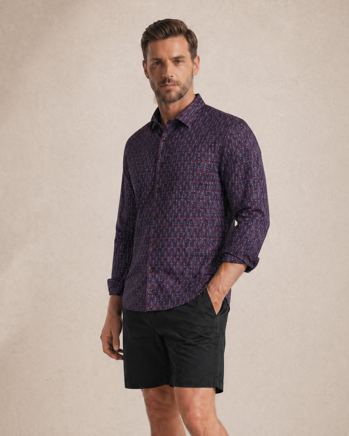 GEORGE STRETCH PERFORMANCE LONG SLEEVE BUTTON UP BOURBON PORT