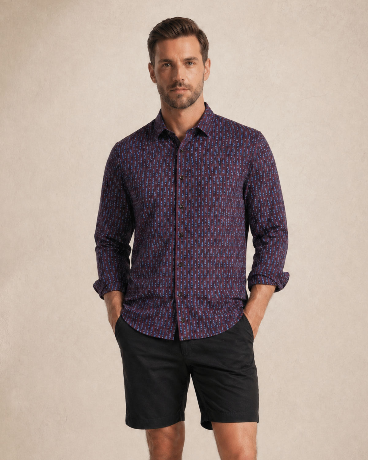 GEORGE STRETCH PERFORMANCE LONG SLEEVE BUTTON UP BOURBON PORT