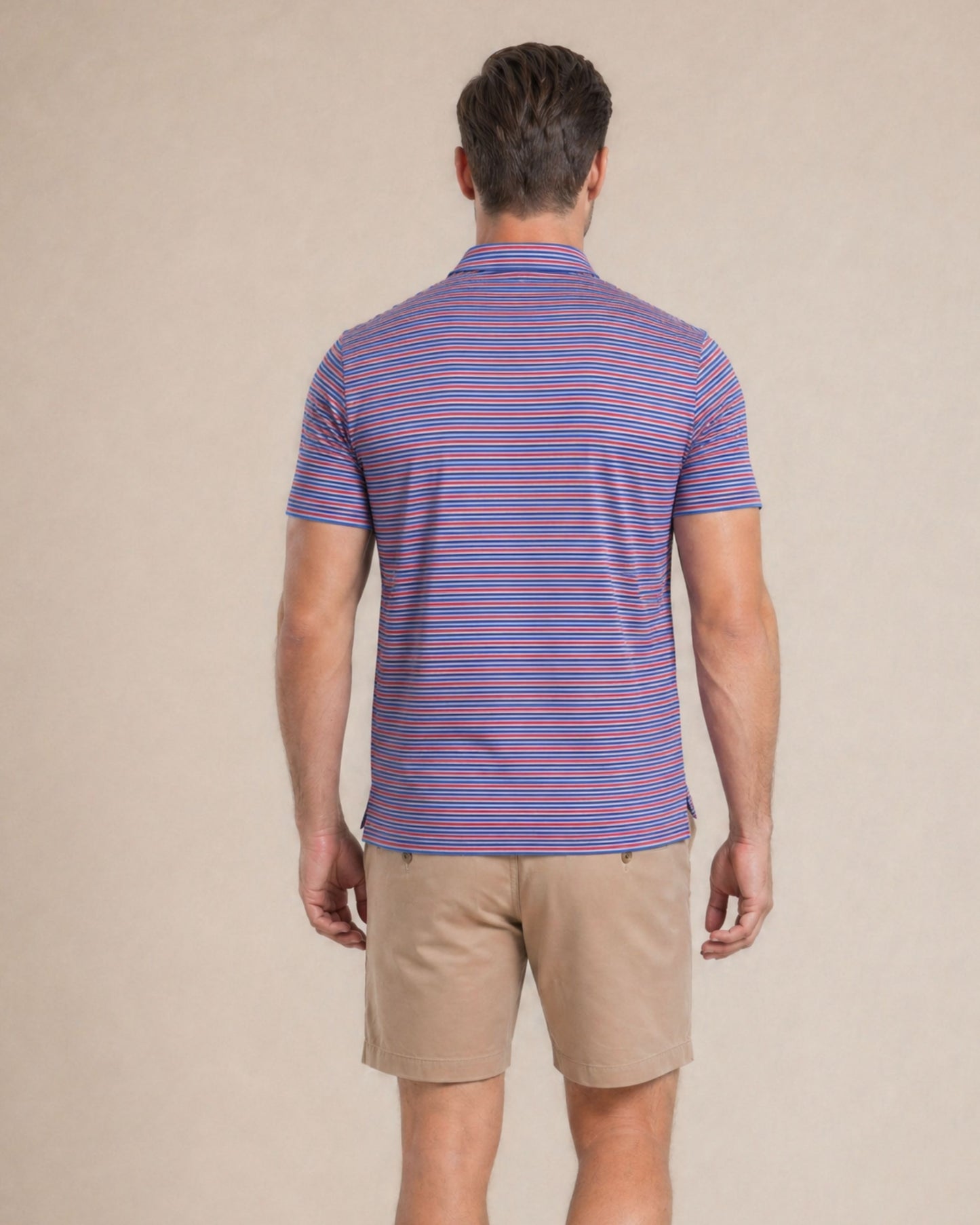 HUDSON GOLF PERFORMANCE POLO SOMERSET STRIPE CORAL