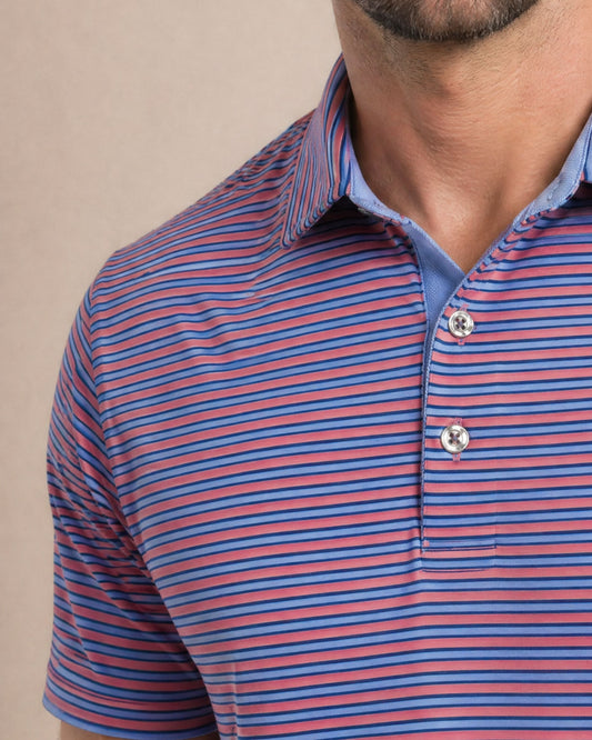 HUDSON GOLF PERFORMANCE POLO SOMERSET STRIPE CORAL