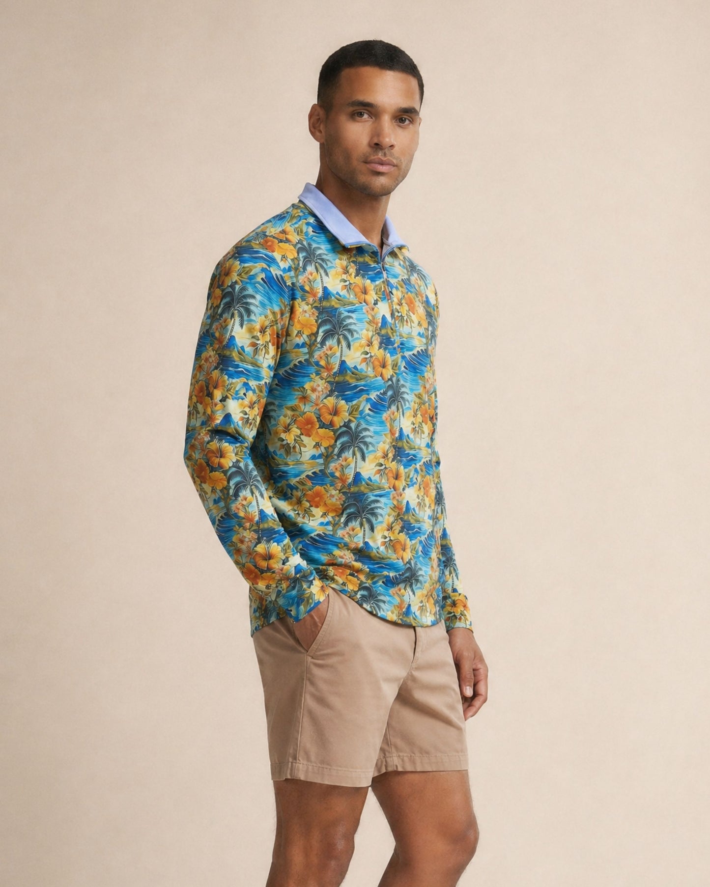 YORK GOLF PERFORMANCE QUARTER ZIP ZIP HAWAIIAN WAVES & PALMS