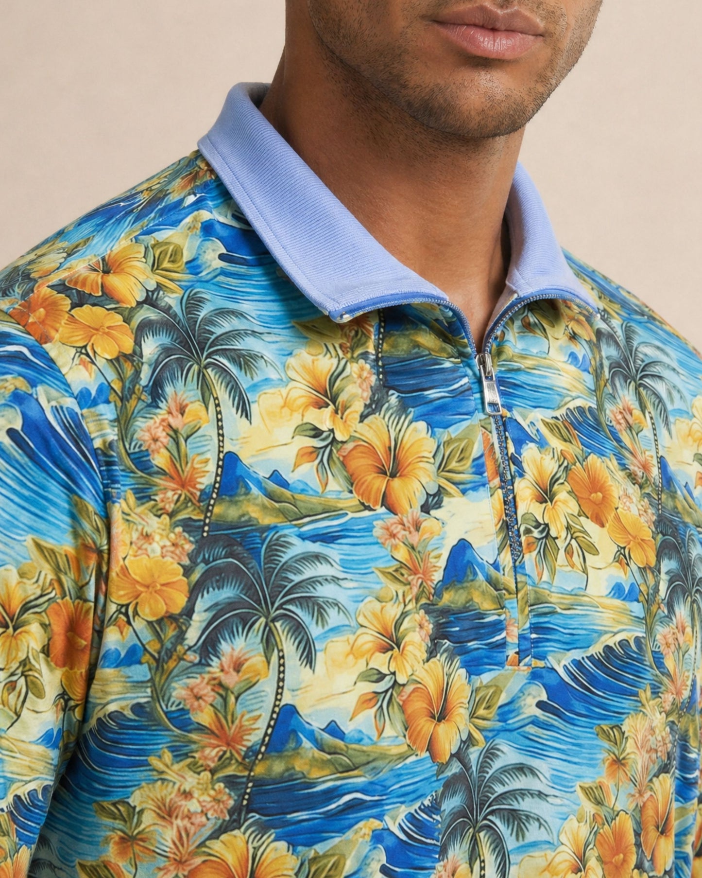 YORK GOLF PERFORMANCE QUARTER ZIP ZIP HAWAIIAN WAVES & PALMS