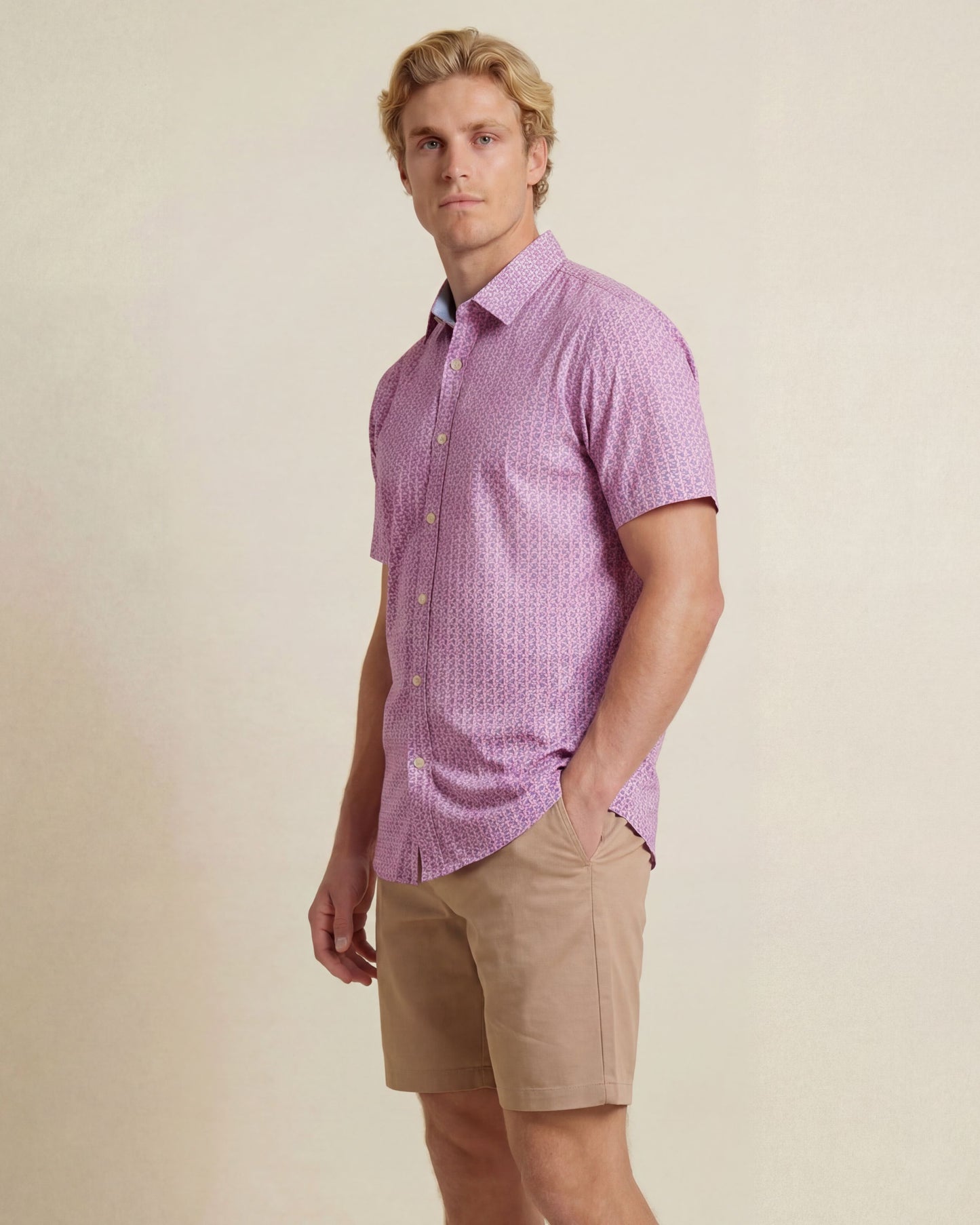 NEWARK PERFORMANCE PRINT SHIRT OXFORD TILT GLASS PINK