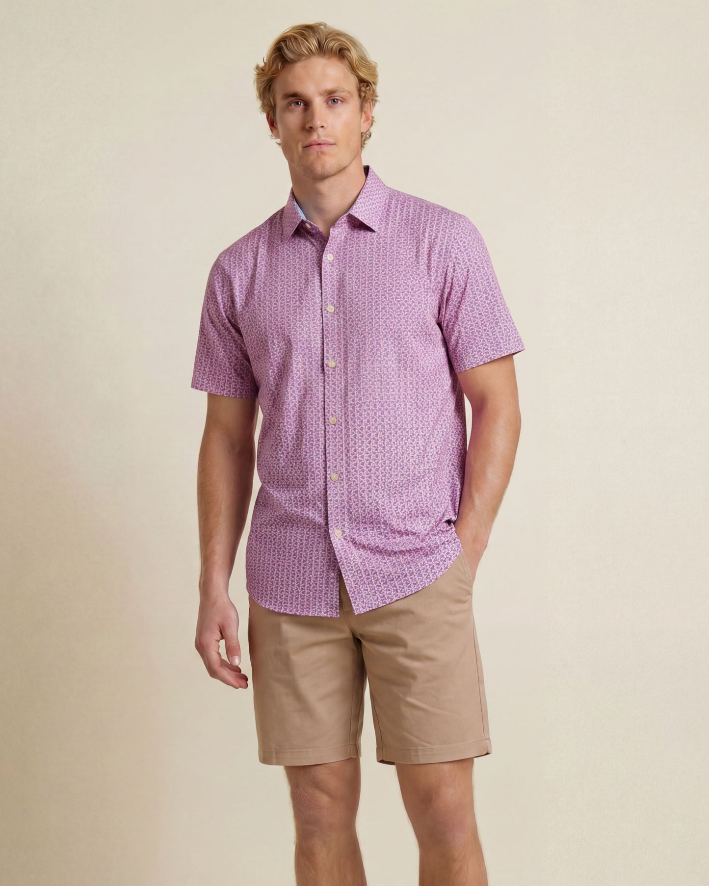 NEWARK PERFORMANCE PRINT SHIRT OXFORD TILT GLASS PINK