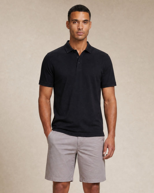 PRESTON OTTOMAN TEXTURED GOLF PERFORMANCE POLO  BLACK