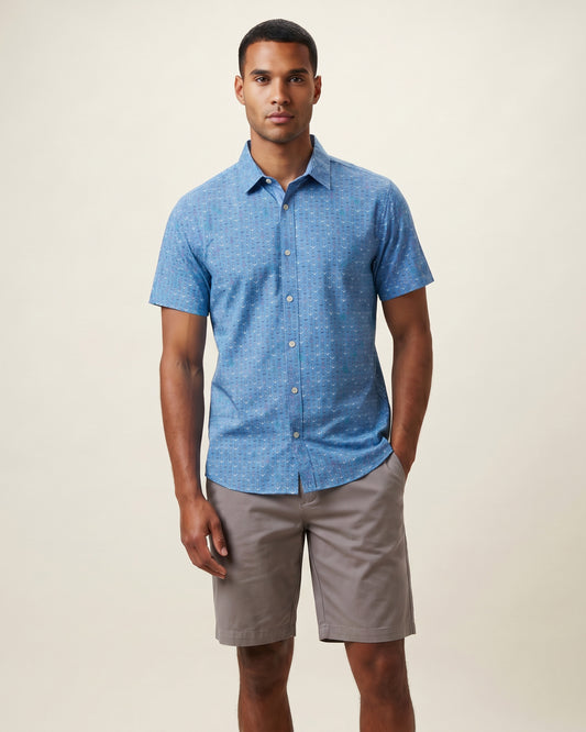 NEWARK PERFORMANCE PRINT SHIRT OXFORD ANCHORS BLUE